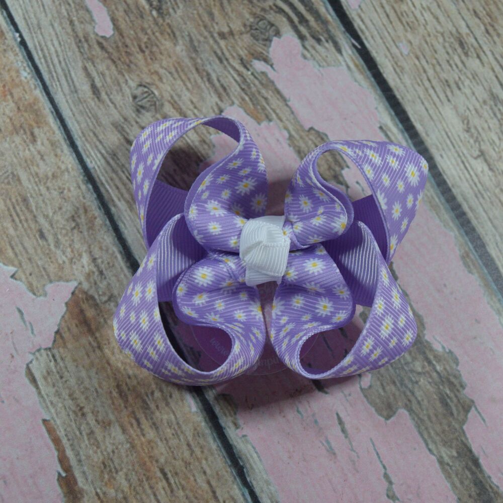 3" Double layered boutique Bow - purple daisies