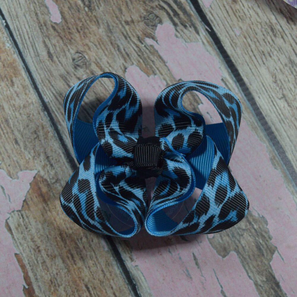 3" Double layered boutique Bow - Blue Animal print