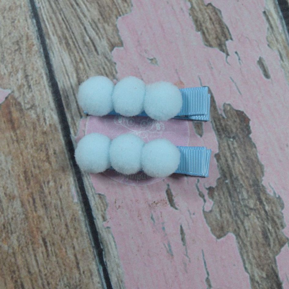 Pompom clippies- Baby blue