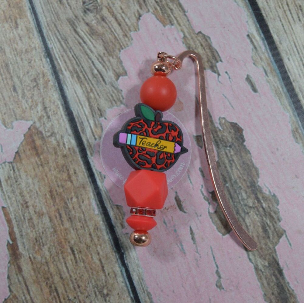 Charm Bookmark - Red apple Teach animal print