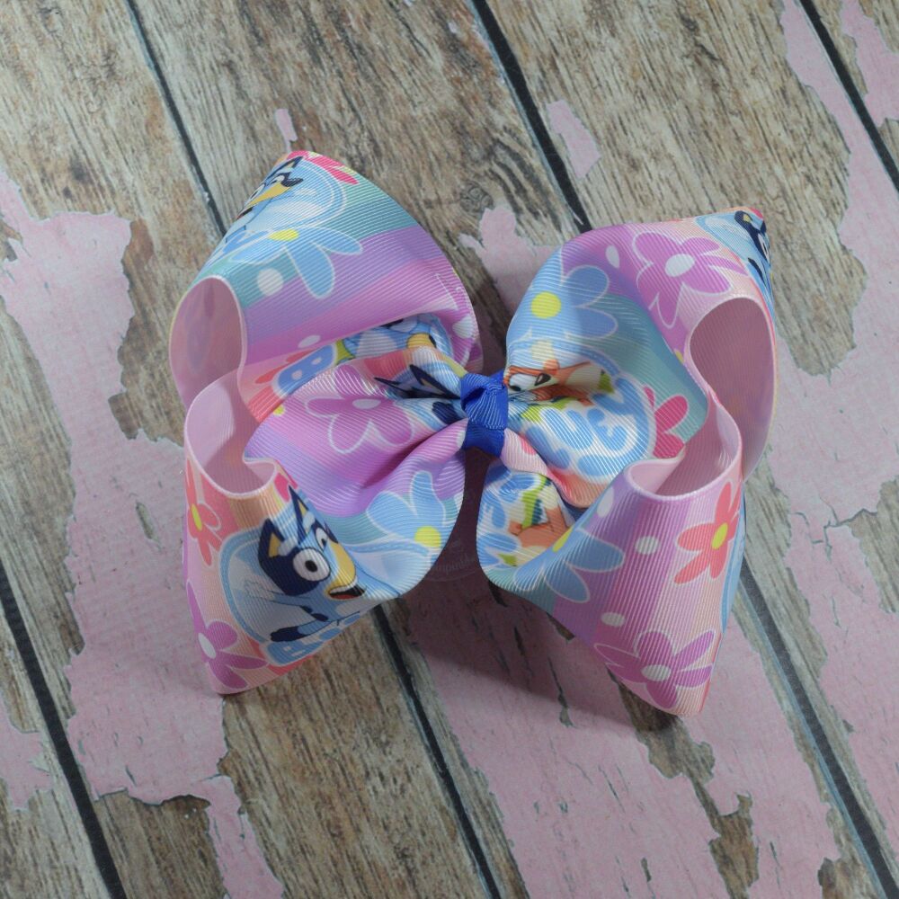 6" Double layered Boutique Bow - Bluey