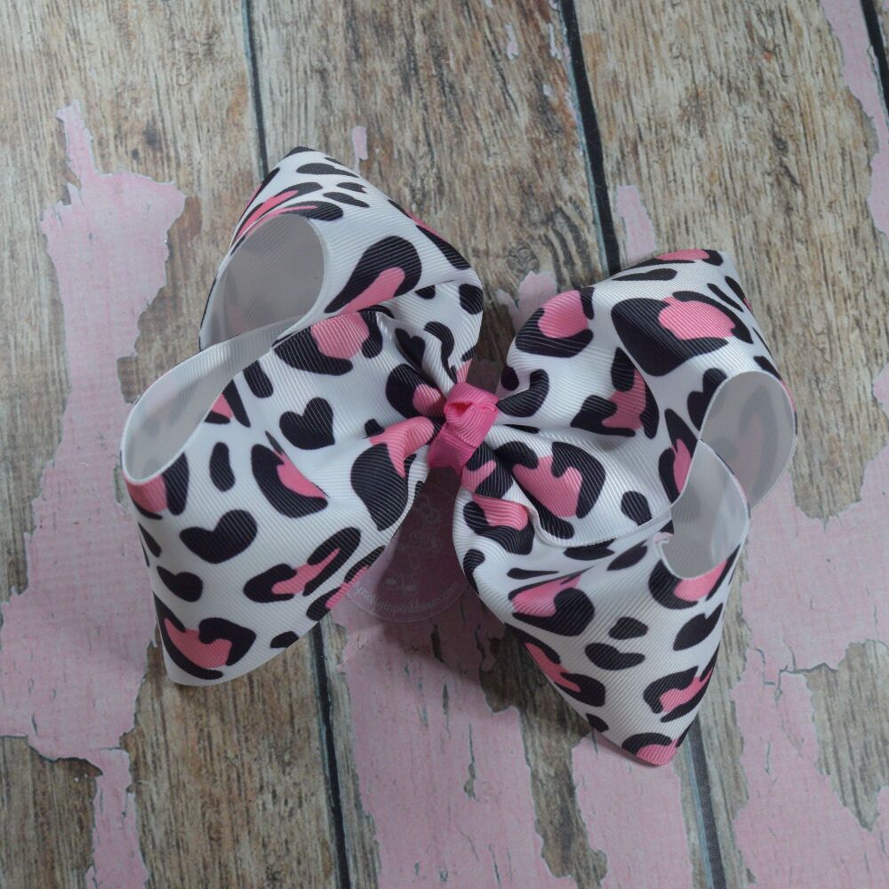 6" Double layered Boutique Bow - Pink leopard print