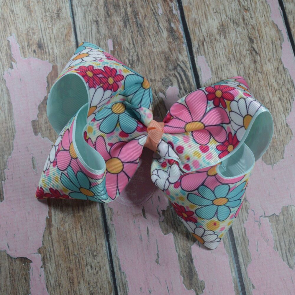 6" Double Layered Boutique Bow - Rainbow Daisy's