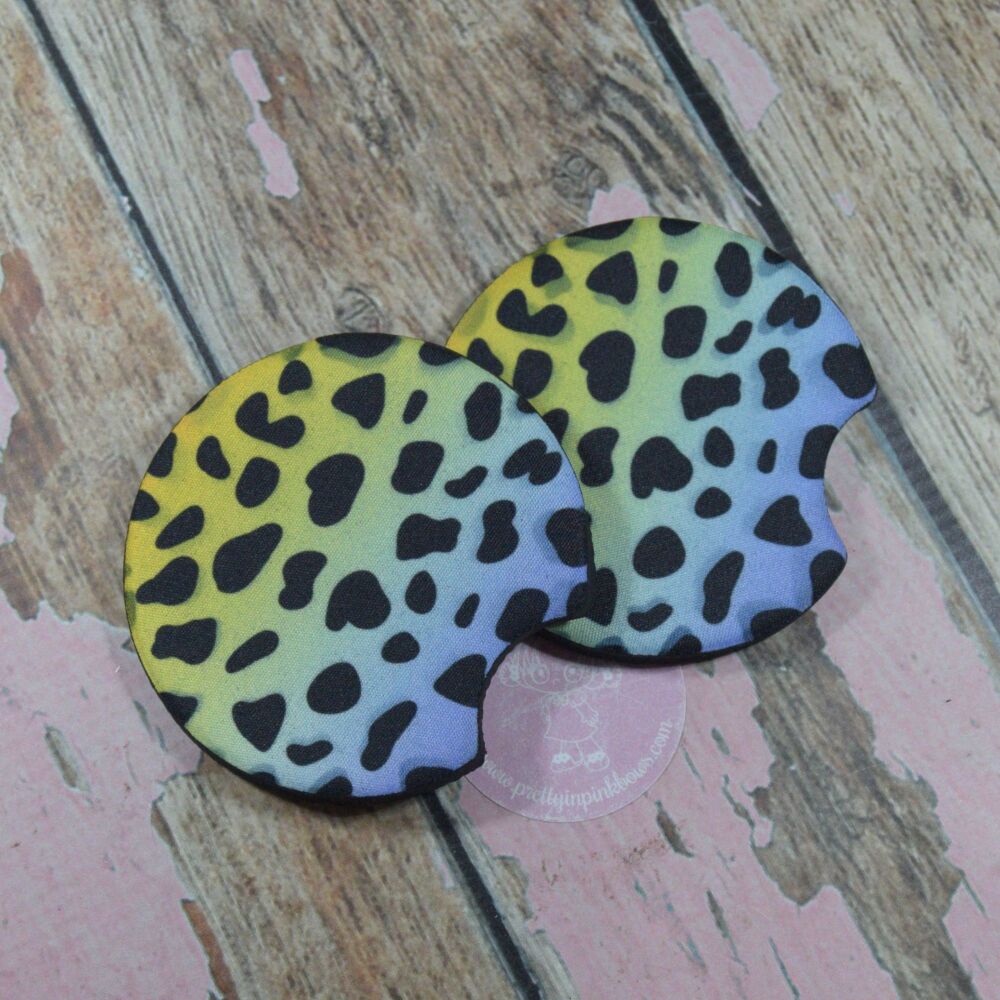 Printed Car Coasters - Yellow and Blue Animal print