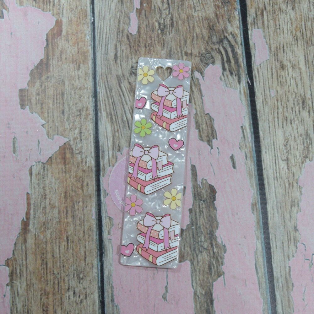 Heart Punched Bookmark - Pearled white , Library Books