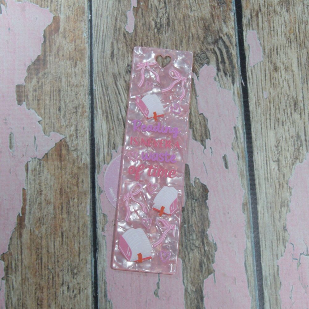 Heart Punched Shattered Bookmark - Pale pink, Reading is never a waste of time