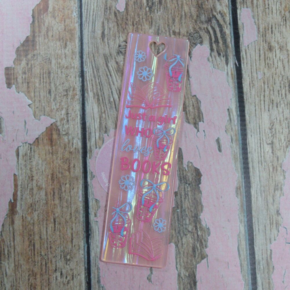 Heart stamped sunset bookmark - vertical - Just a girl who loves books
