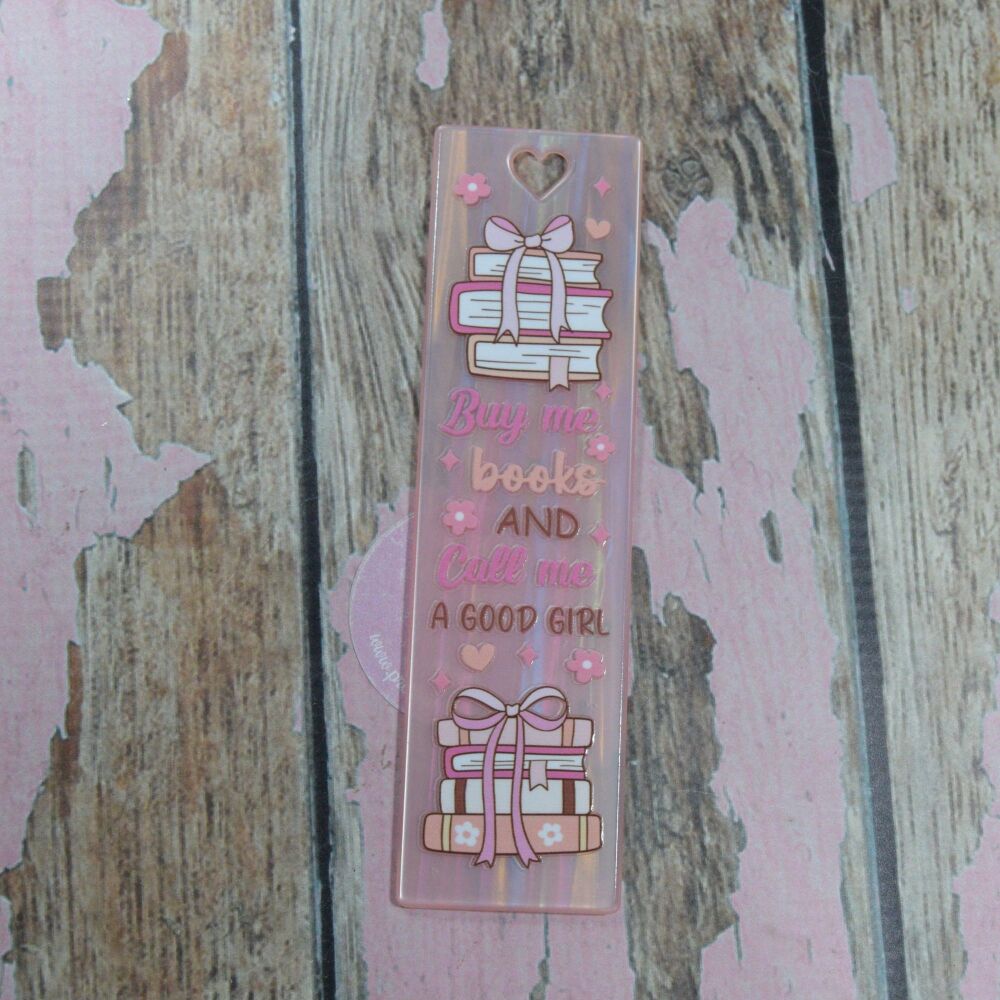 Heart stamped sunset bookmark - vertical - Buy me books and call me a good girl