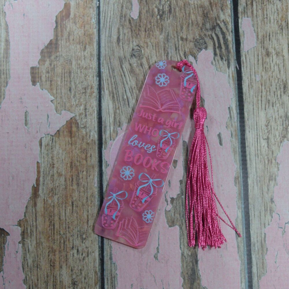 Acrylic Bookmark with Tassel- Hot Pink AB - Just a girl who loves books
