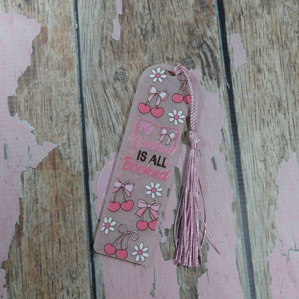 Acrylic Bookmark with Tassel- Pink pearl  - My weekend is all booked