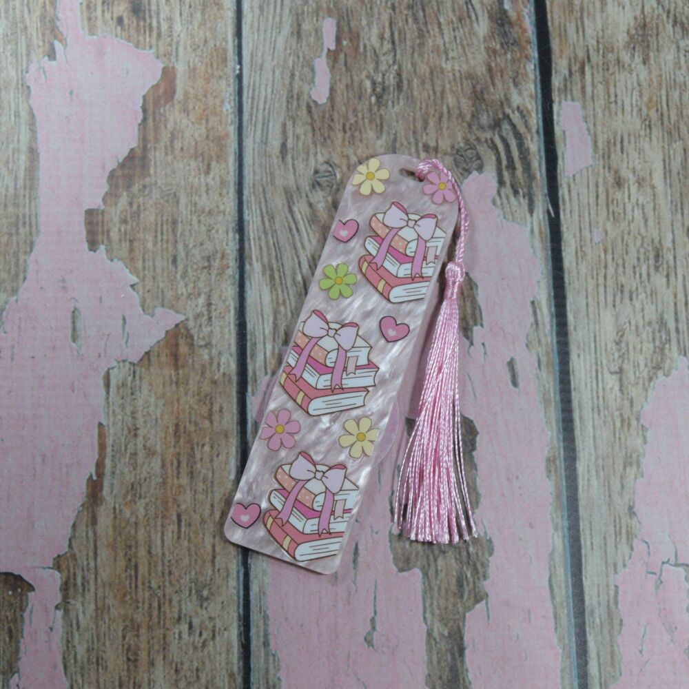 Acrylic Bookmark with Tassel- Pink pearl  - Library Books