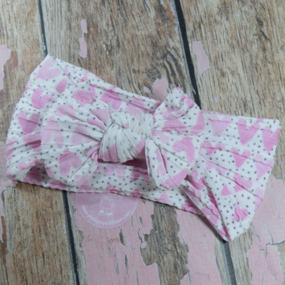 Soft Knit Head Wrap - Pink heart polka dots