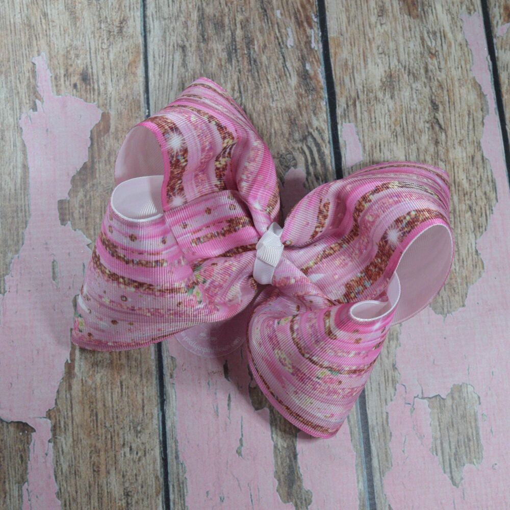 6" Double Layered Boutique Bow - Pink Glitter