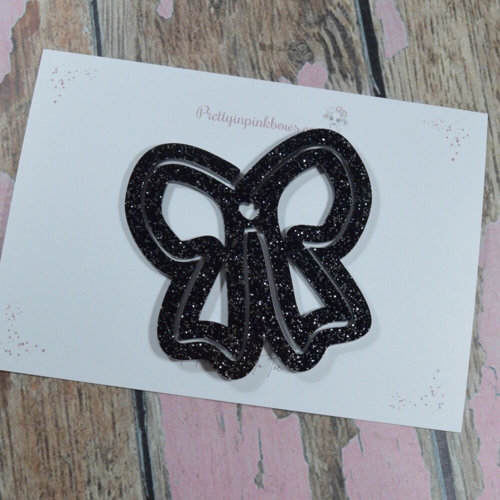 XL Bow Clip Book mark - Black with silver glitter