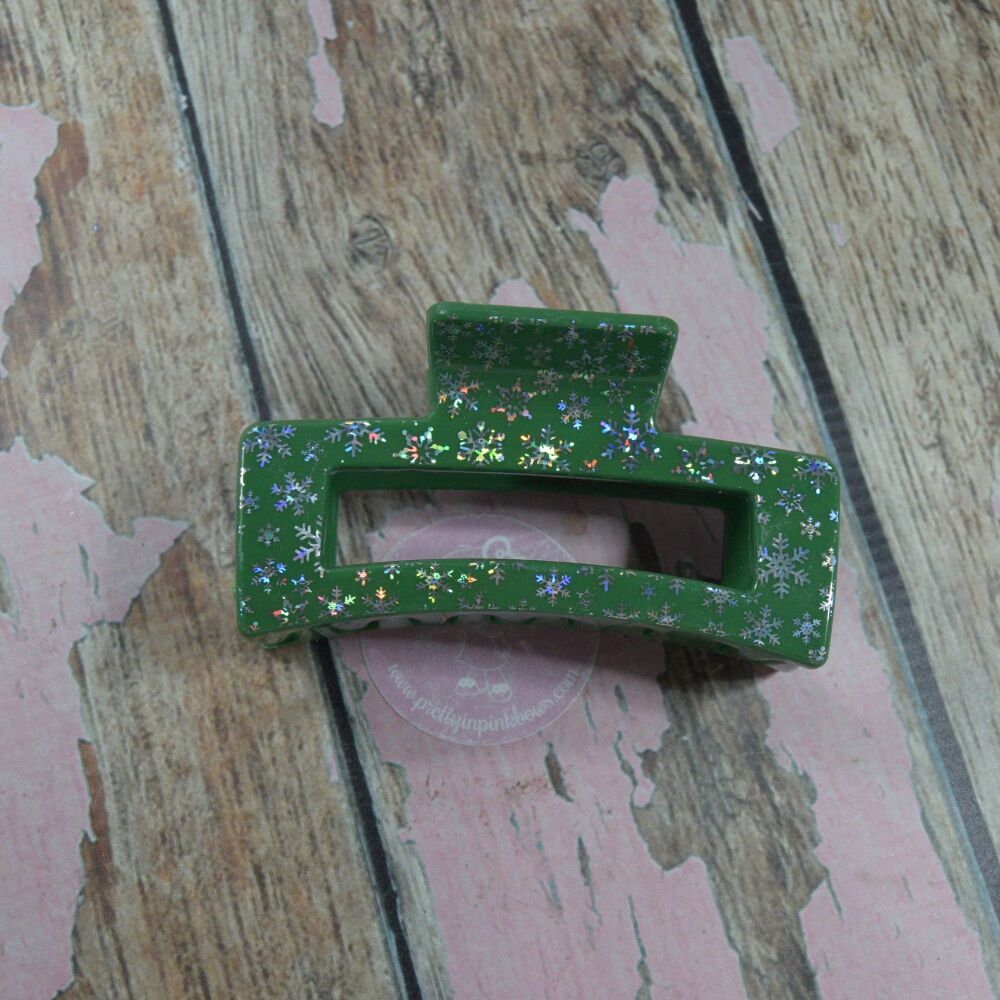 Rosie Claw Clip -  Green Snowflakes