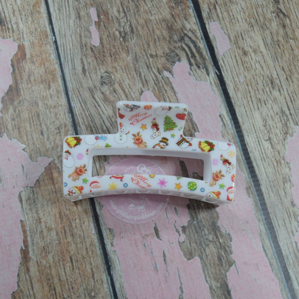 Rosie Claw Clip - White Christmas cheer