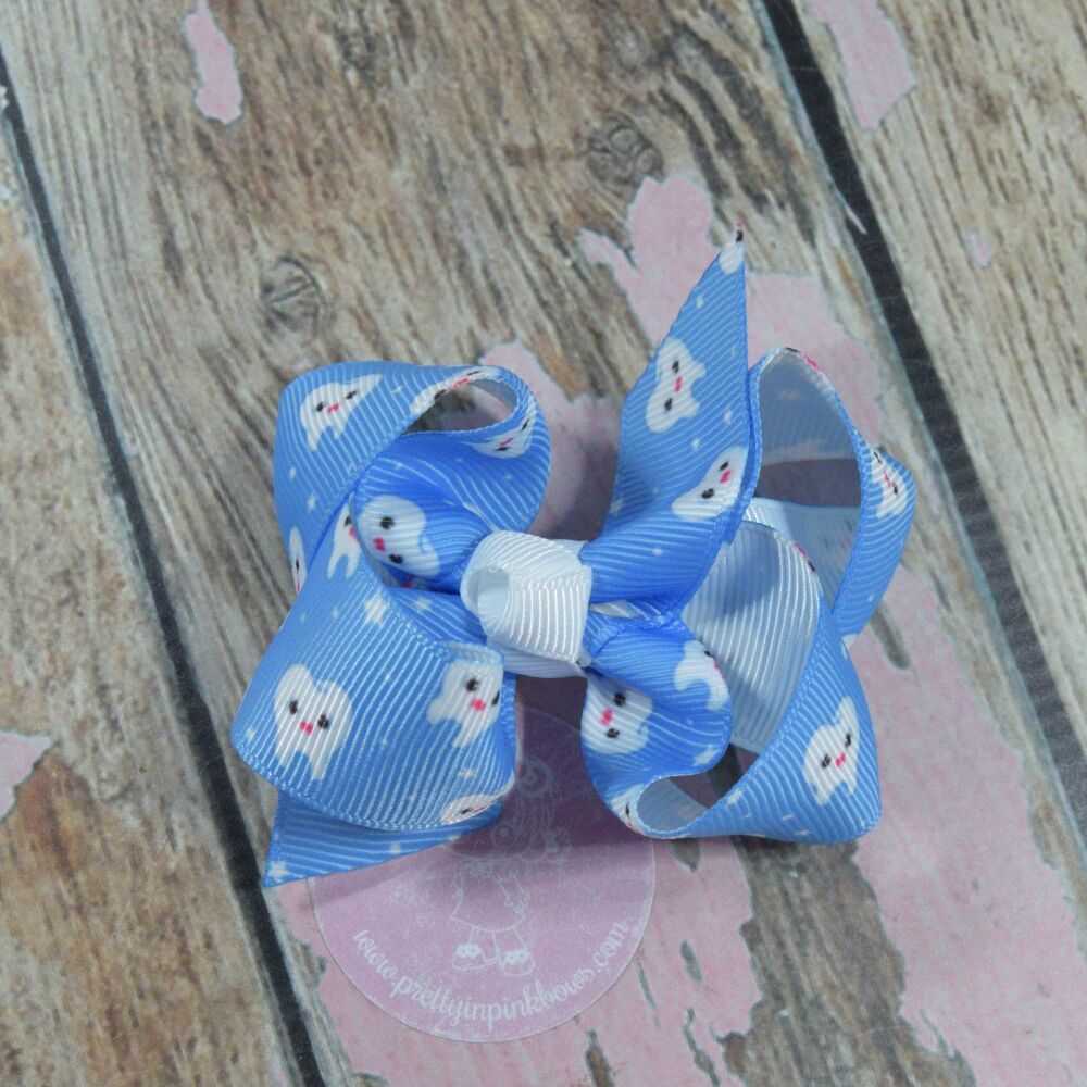 3" Boutique Bow - Blue teeth