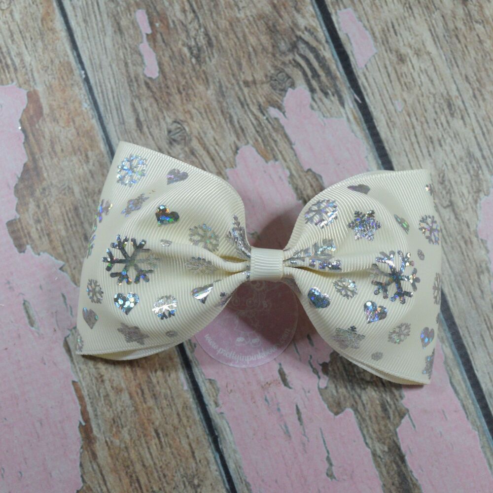 Large Minnie Bow - Cream Snowflakes