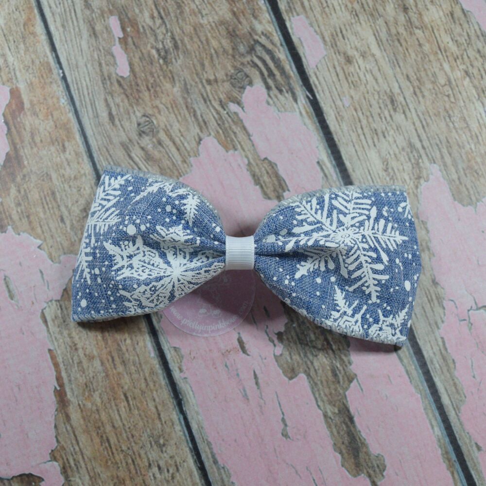 Large Minnie Bow - Denim Snow Flakes