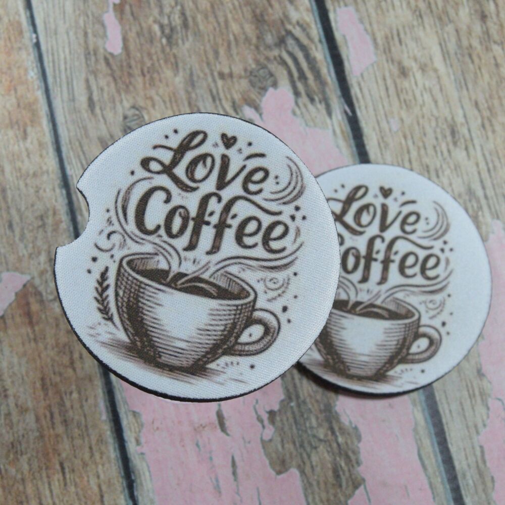 Printed Car Coasters - Love Cofee