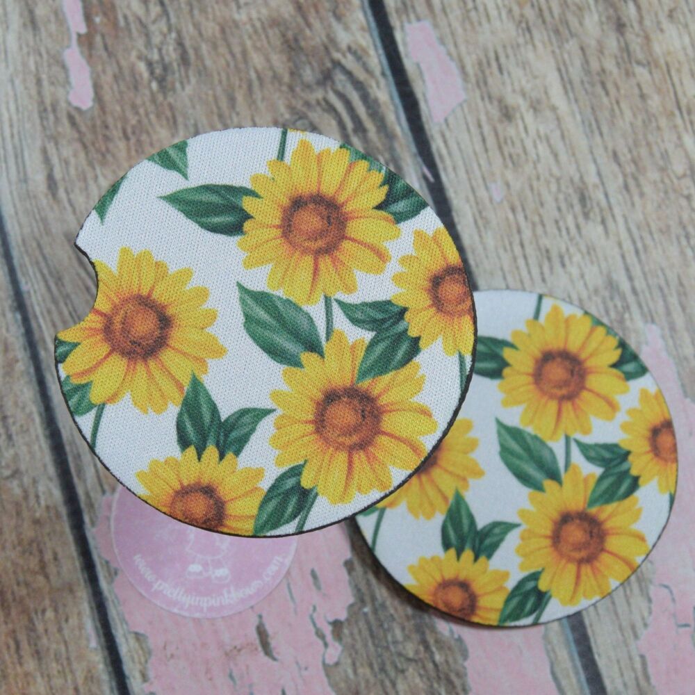 Printed Car Coasters - Sunflowers