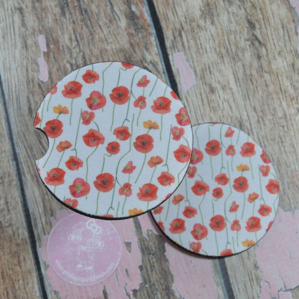 Printed Car Coasters - Poppies