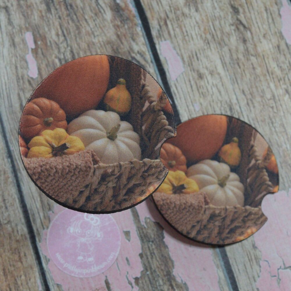 Printed Car Coasters - Pumpkin basket