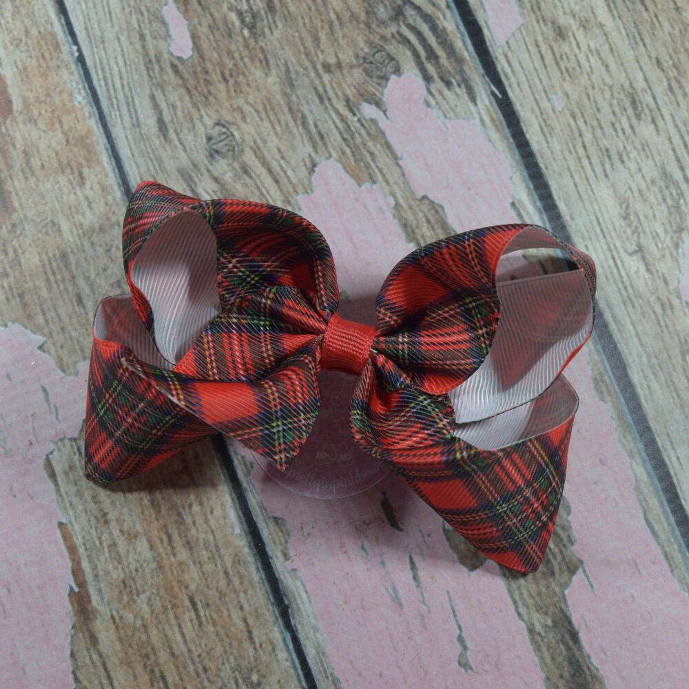 4" Boutique Bow On Croc Clip - Checked Tartan