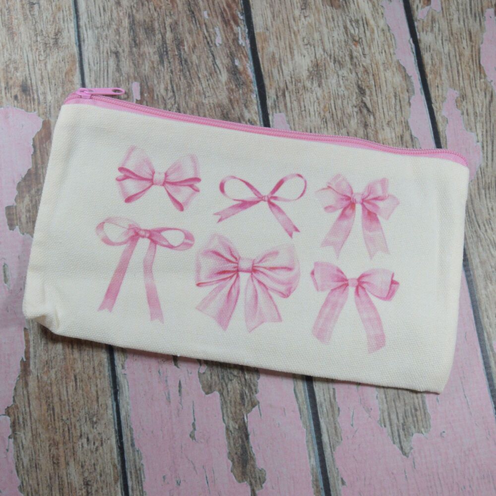 Pencil / Makeup brush Zipper bag - Baby pink bows