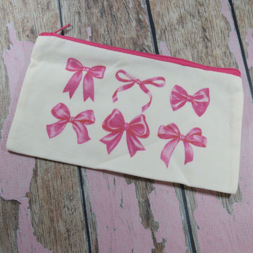 Pencil / Makeup brush Zipper bag - Hot pink bows