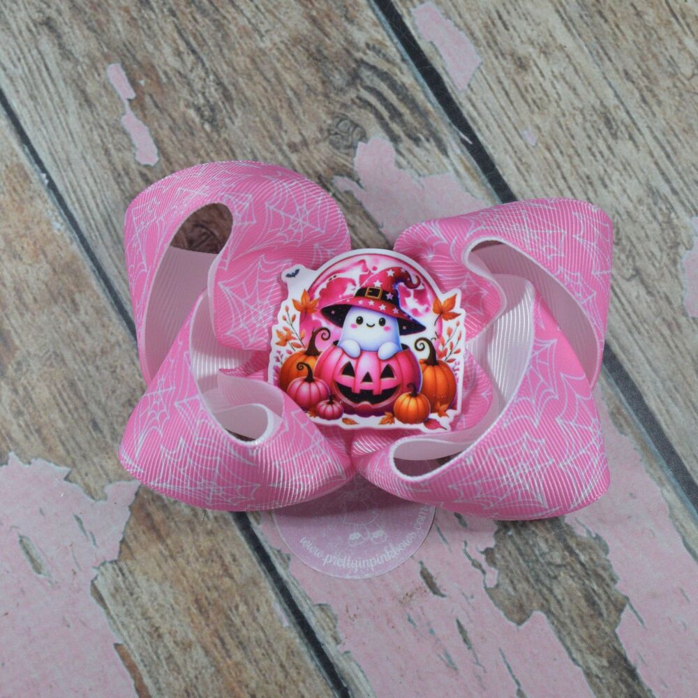 Double layered 4" Boutique Bow - Pink Pumpkins