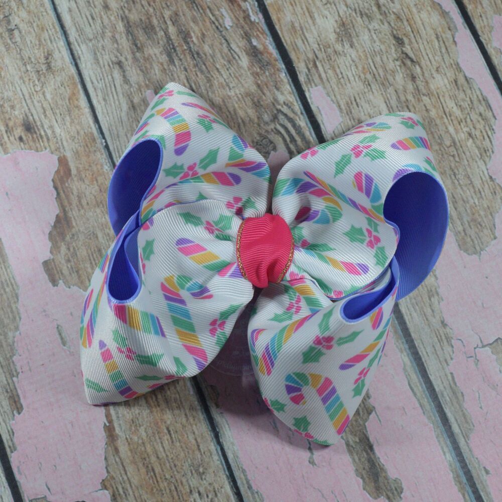 6" Double Layered Boutique Bow - Candy Canes