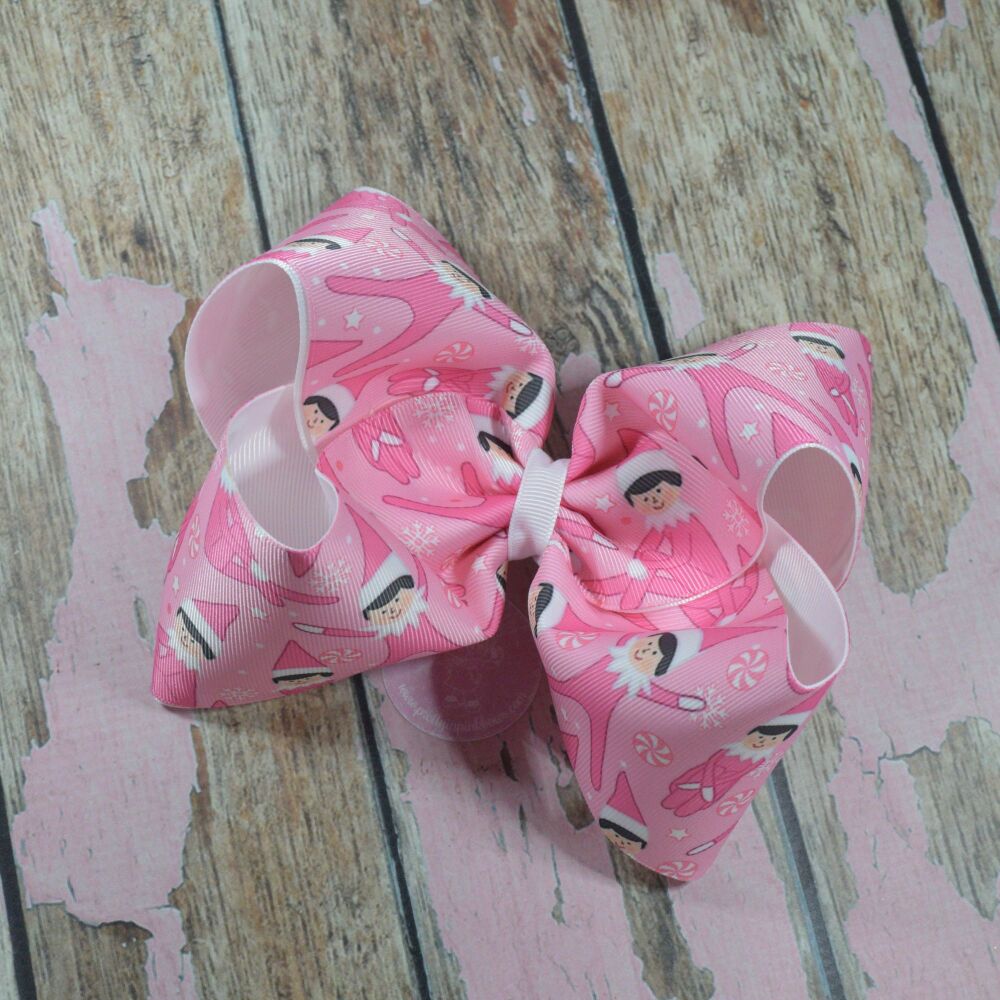 6" Double layered Boutique Bow - Pink Elf
