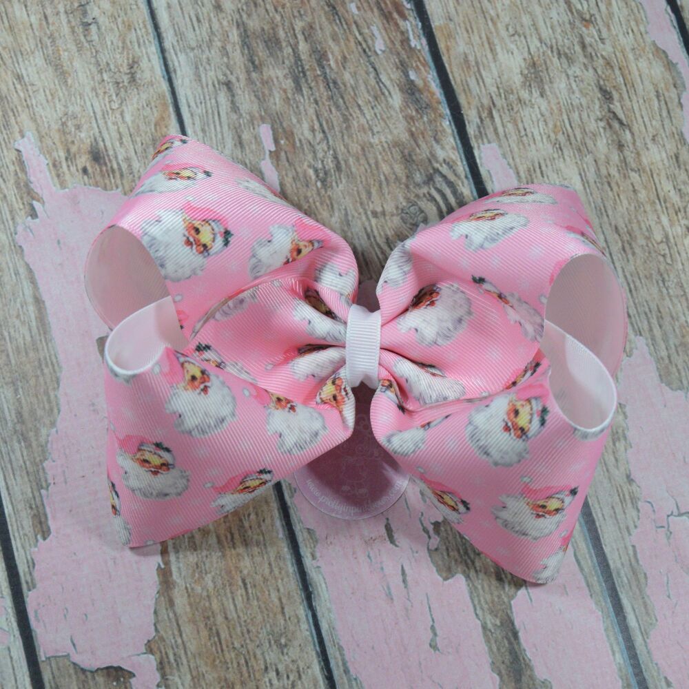 6" Double Layered Boutique Bow - Pink Santa