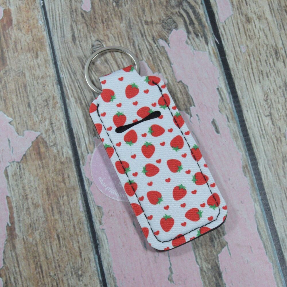 Lip Balm Keyring - Strawberry hearts white