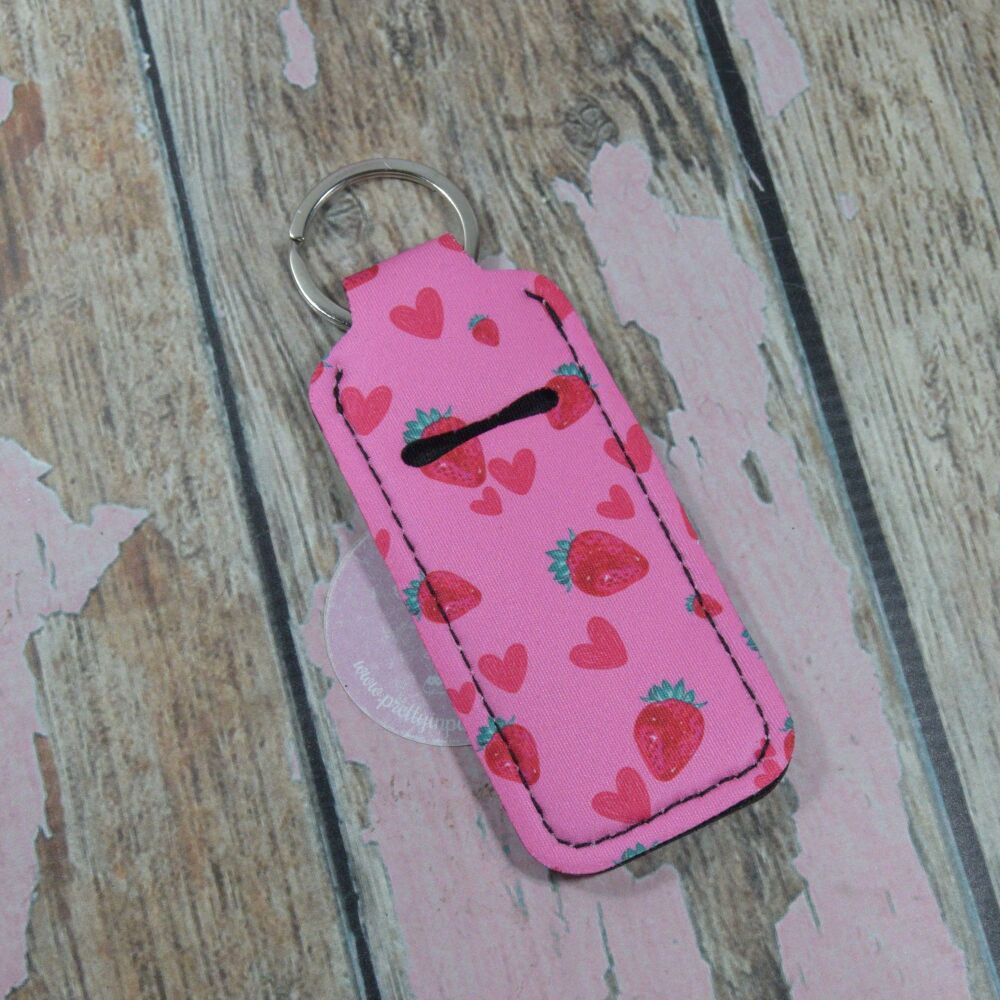 Lip Balm Keyring - Strawberry Pink hearts