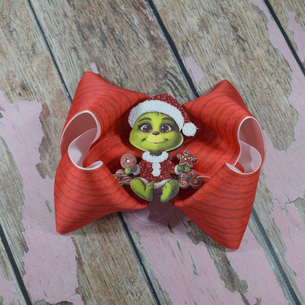 6" Extra Boutique Bow - Knitted Grinch
