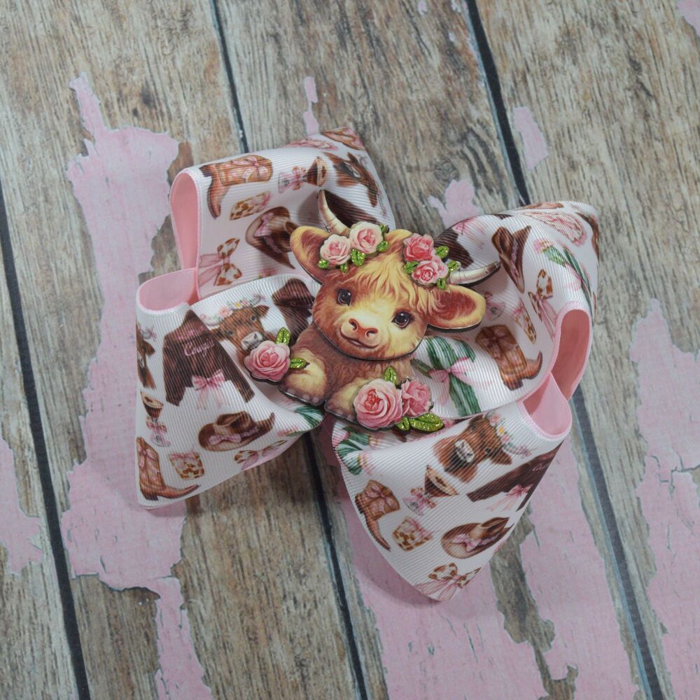 6" Extra Boutique Bow - Highland Cow Girl