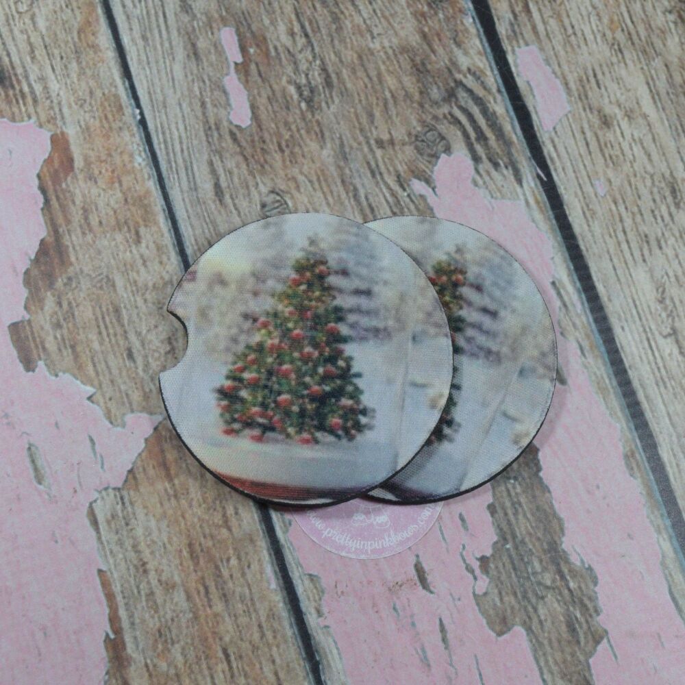 Printed Car Coasters - Christmas Snow Globe