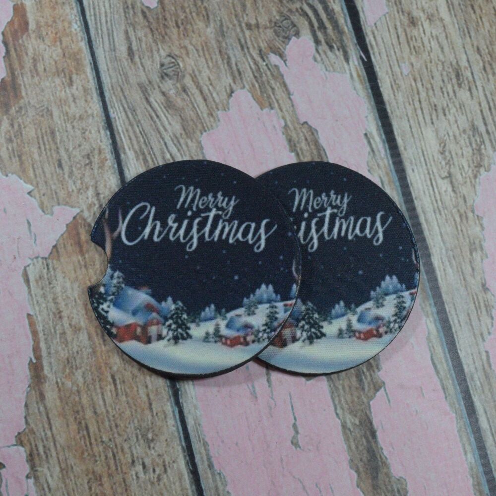 Printed Car Coasters - Merry Christmas