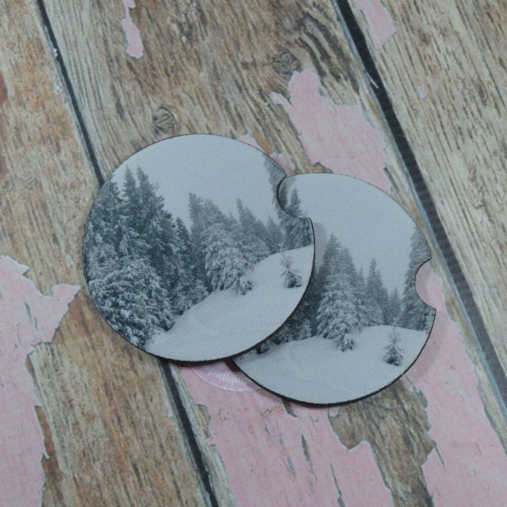 Printed Car Coasters - White Christmas