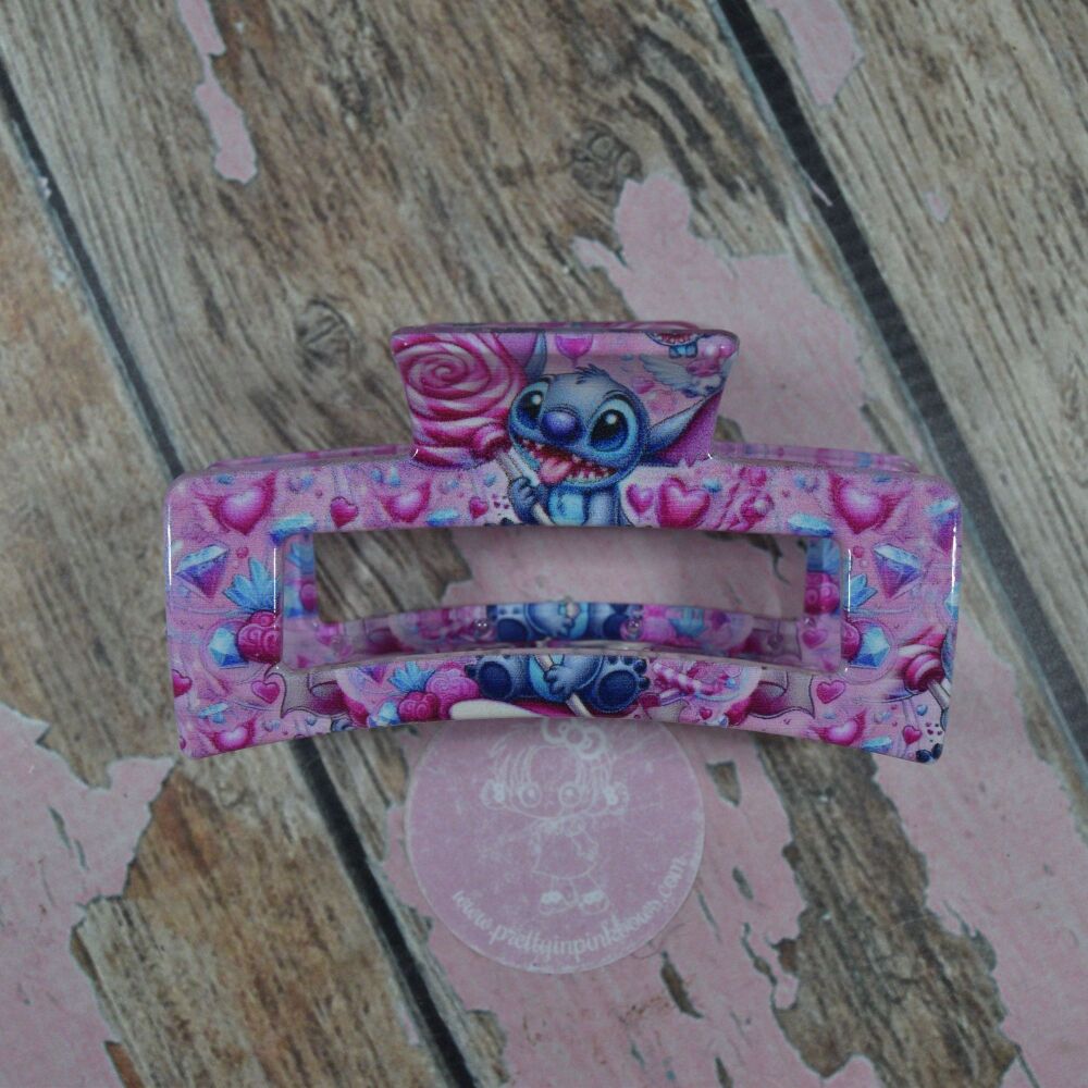 Rosie Claw Clip - Pink and Blue Candy Stitch