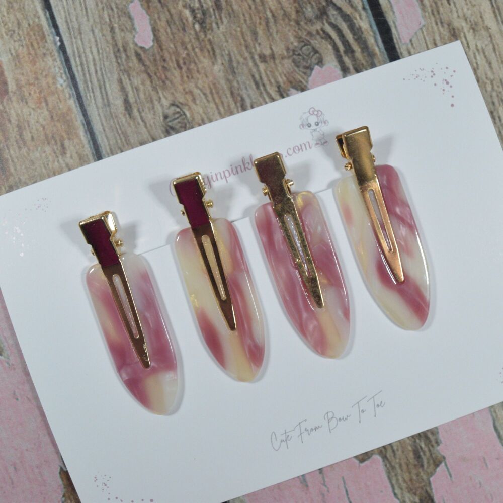 Fringe Clippies - Cream and rose Marble