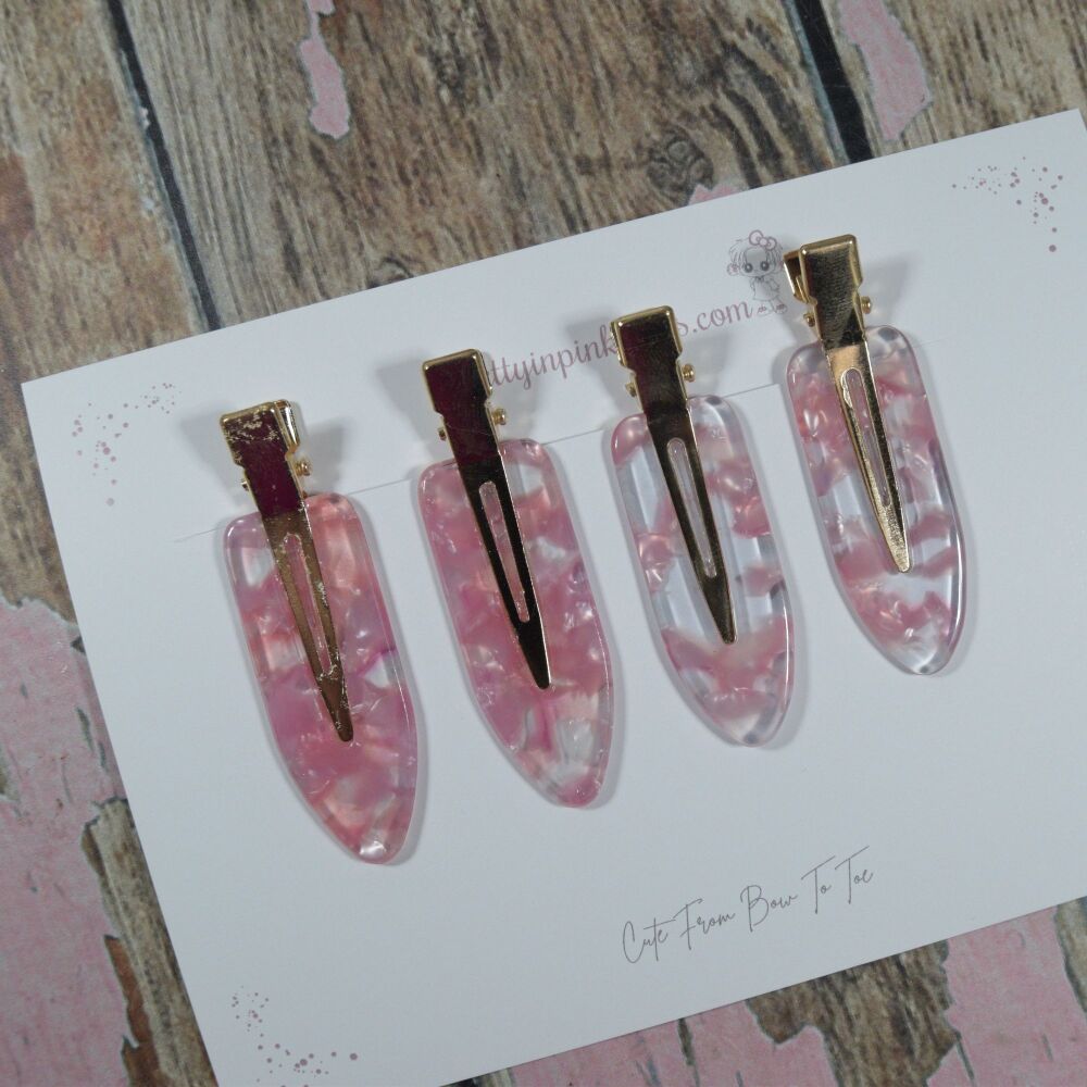 Fringe Clips - Clear and pink Marble