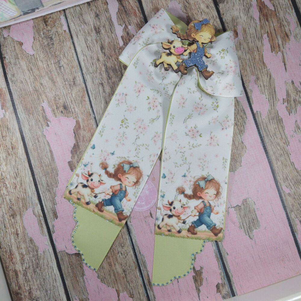 Cheery Bow - Farm girl and her Cow