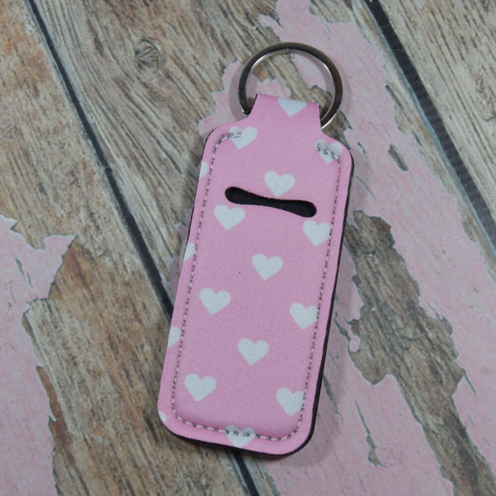 Lip Balm Keyring - Pink with White hearts