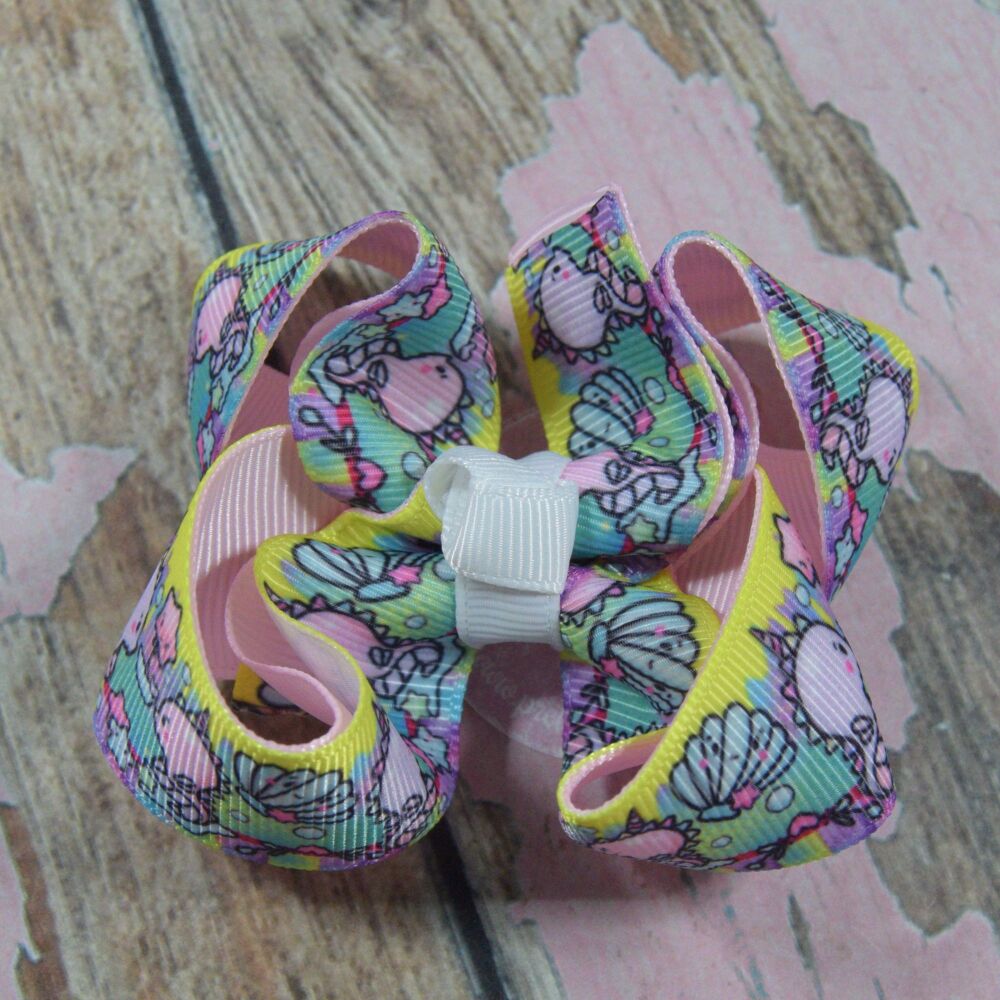 3" Double layered Boutique Bow - Unicorn seahorse