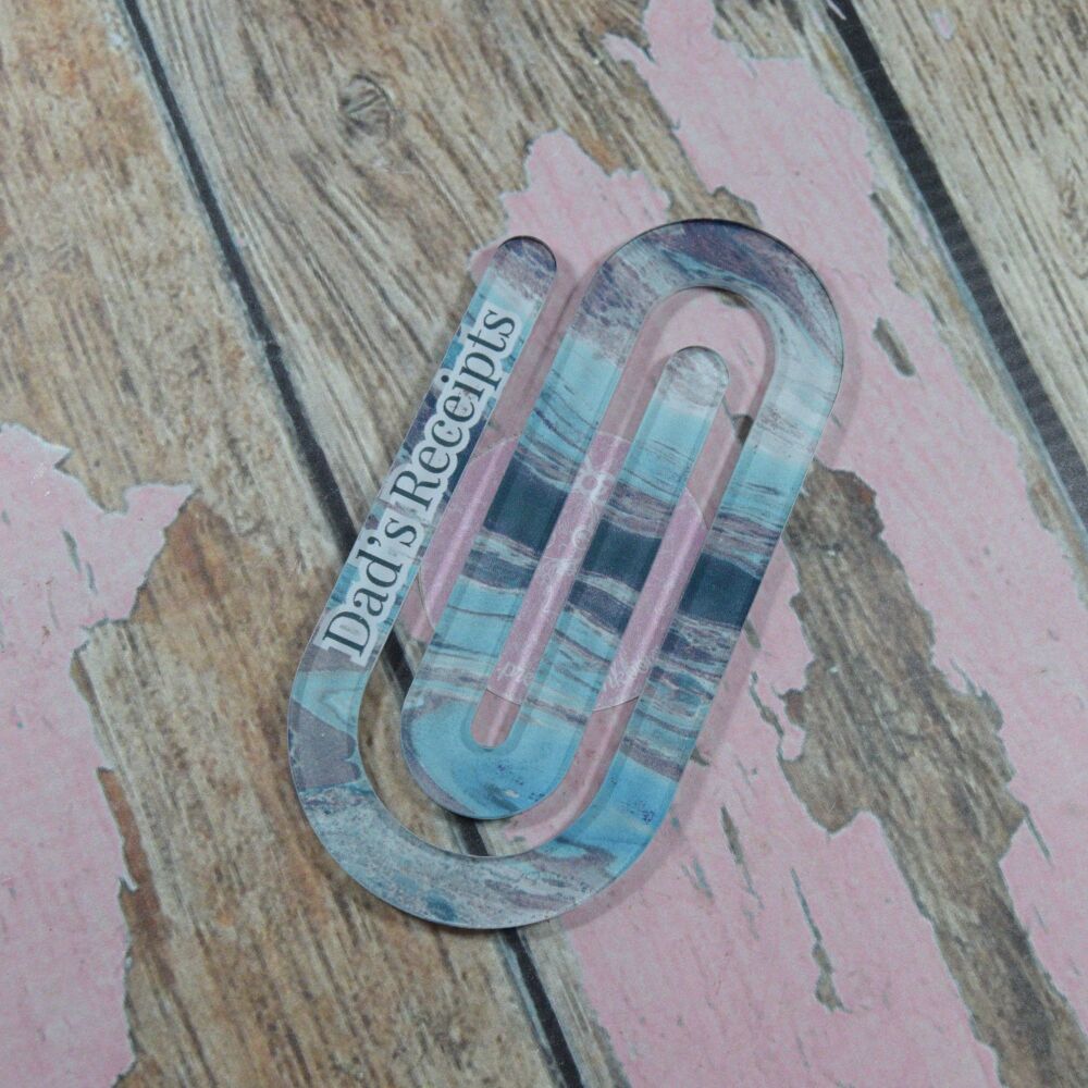 XL Paperclip Personalised - Dads Receipts Blue Marble wave