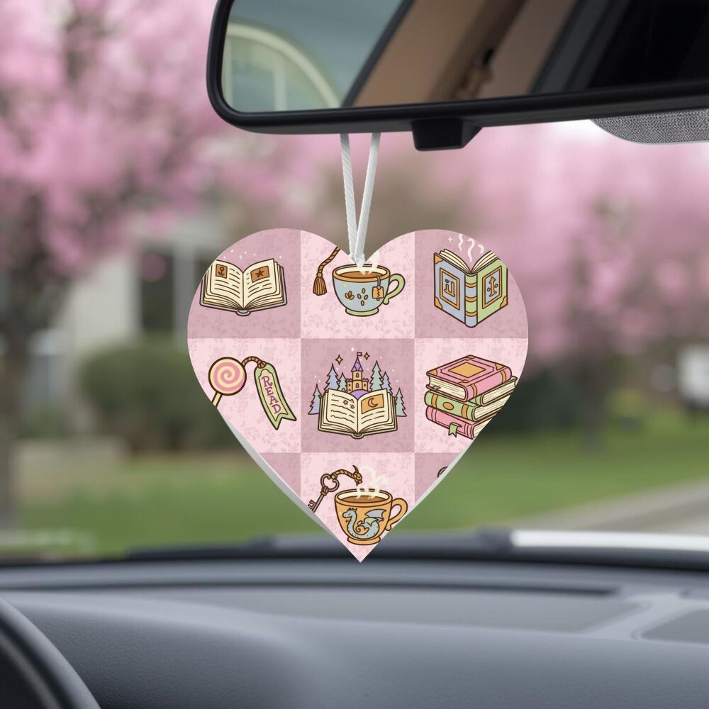 Heart shaped car air freshener- Cuppa tea with a good book