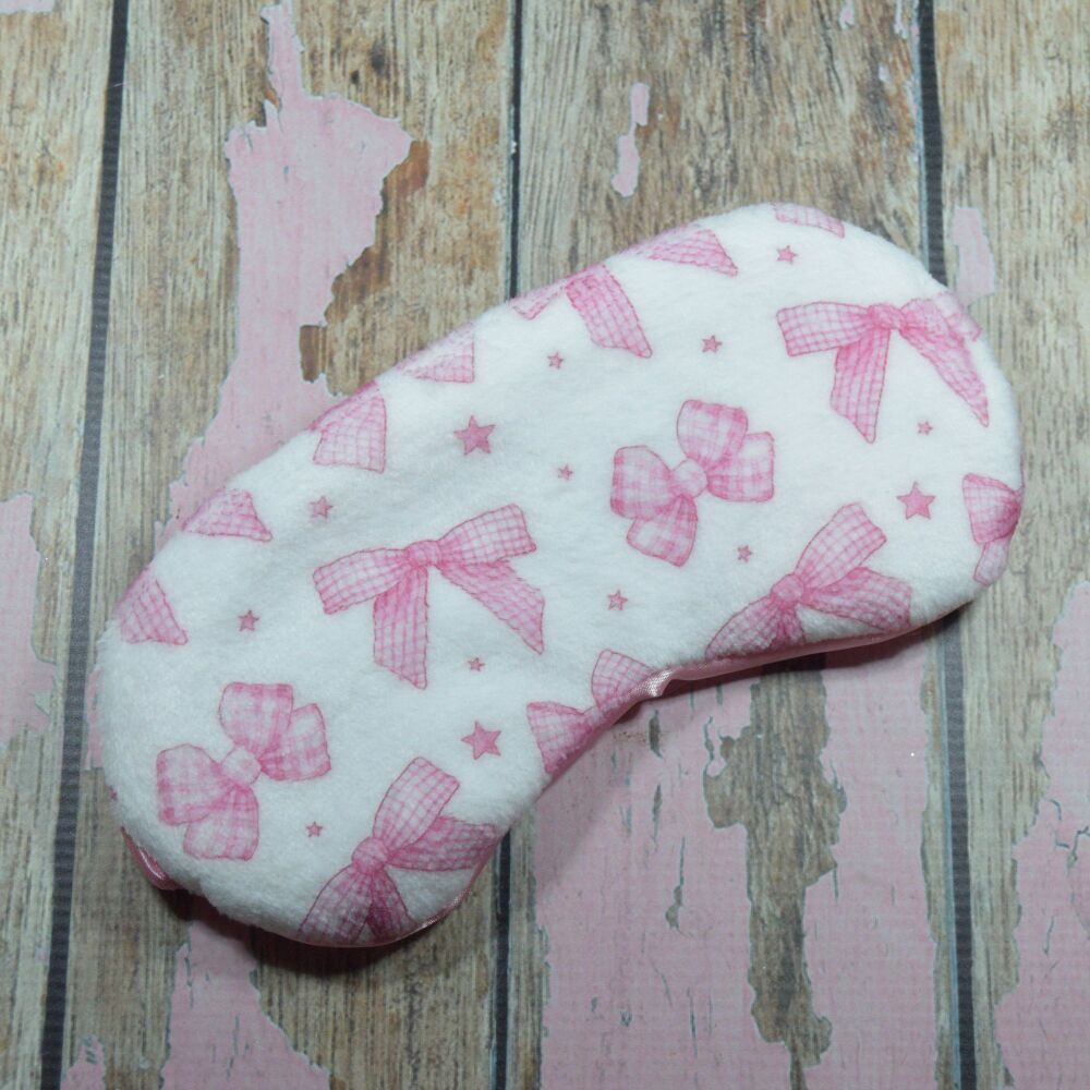 Plush Eye Mask - White with pink check bows and stars